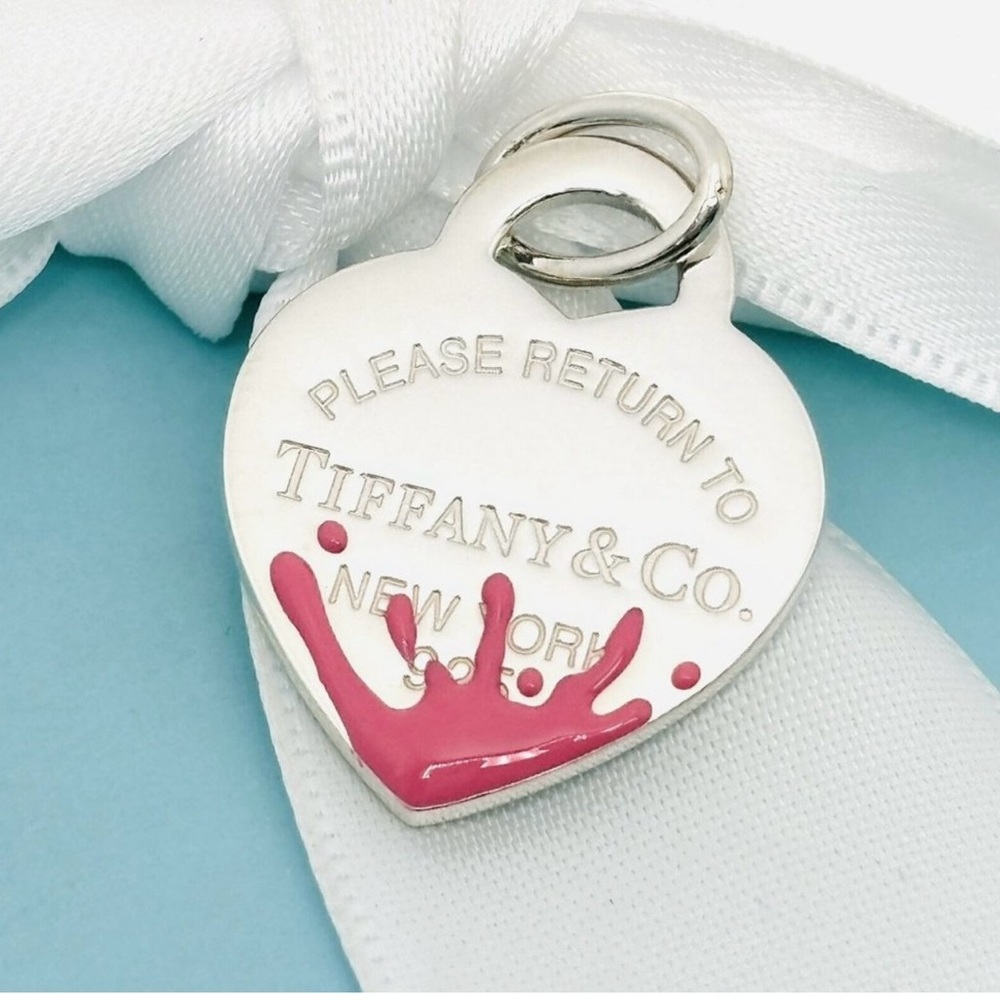 Authentic Tiffany Pink Splash Paint Heart Charm.